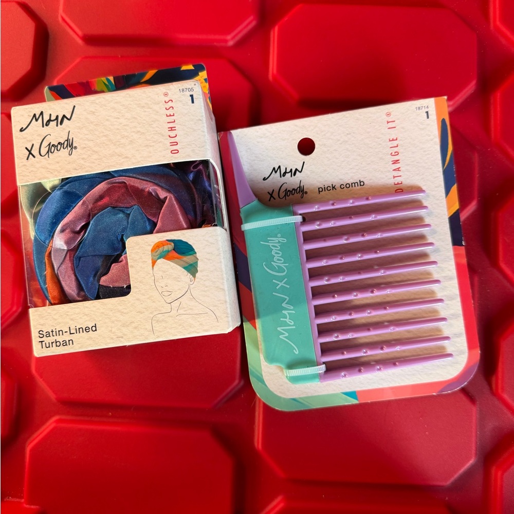 MHN x Goody Satin-Lined Turban and Pick Comb Set - Multicolor